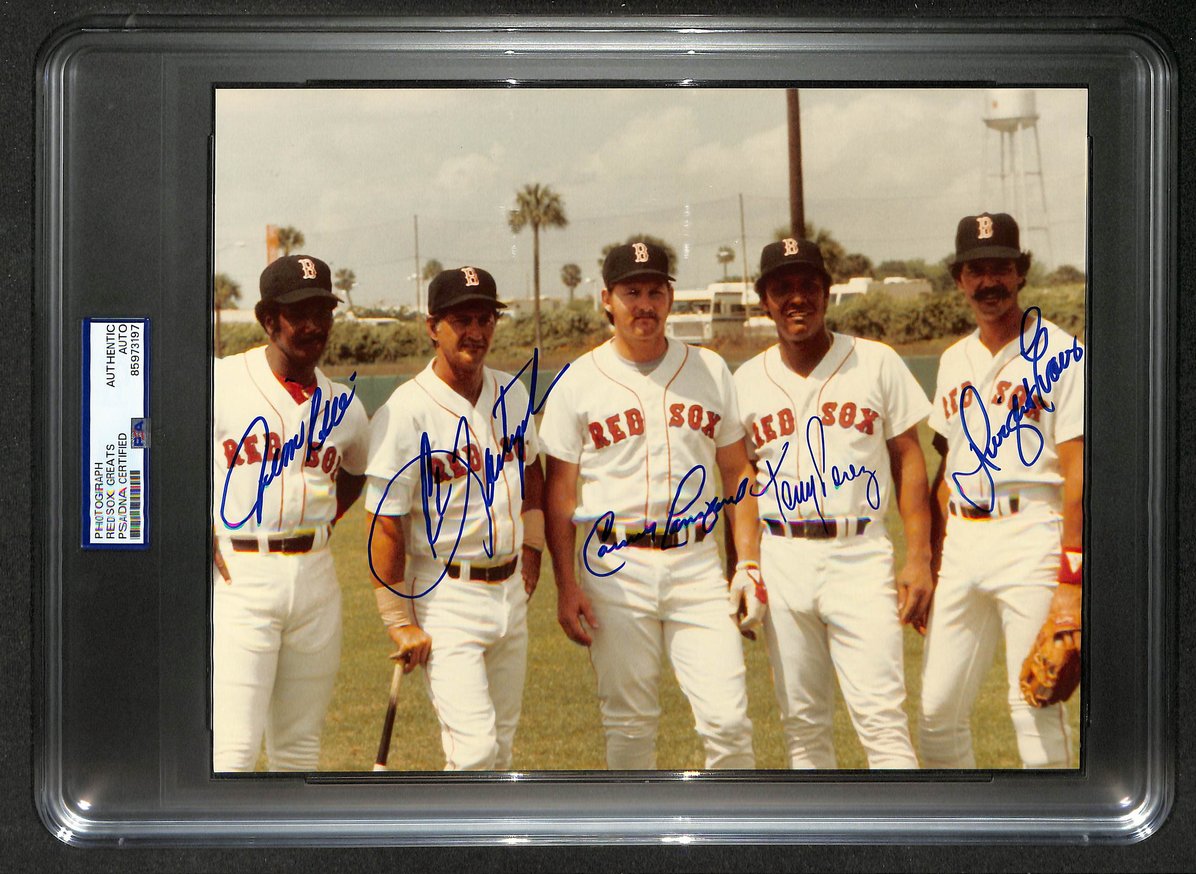 Yastrzemski Rice Perez Lansford Evans HOF Signed 8x10 Photo Red Sox PSA/DNA 3972