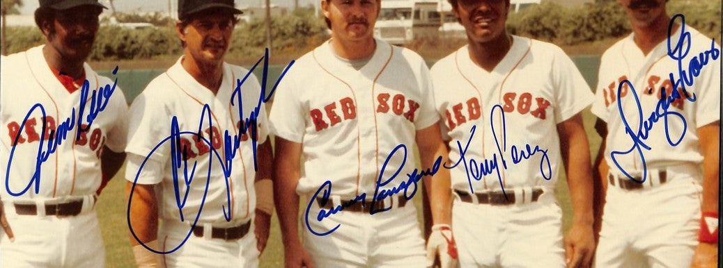 Yastrzemski Rice Perez Lansford Evans HOF Signed 8x10 Photo Red Sox PSA/DNA 3972