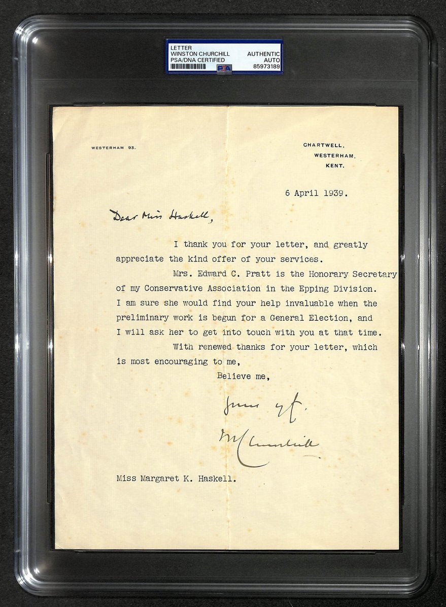 Winston Churchill Signed/Autographed 8x10 TLS Letter April 6th 1939 PSA/DNA 3974
