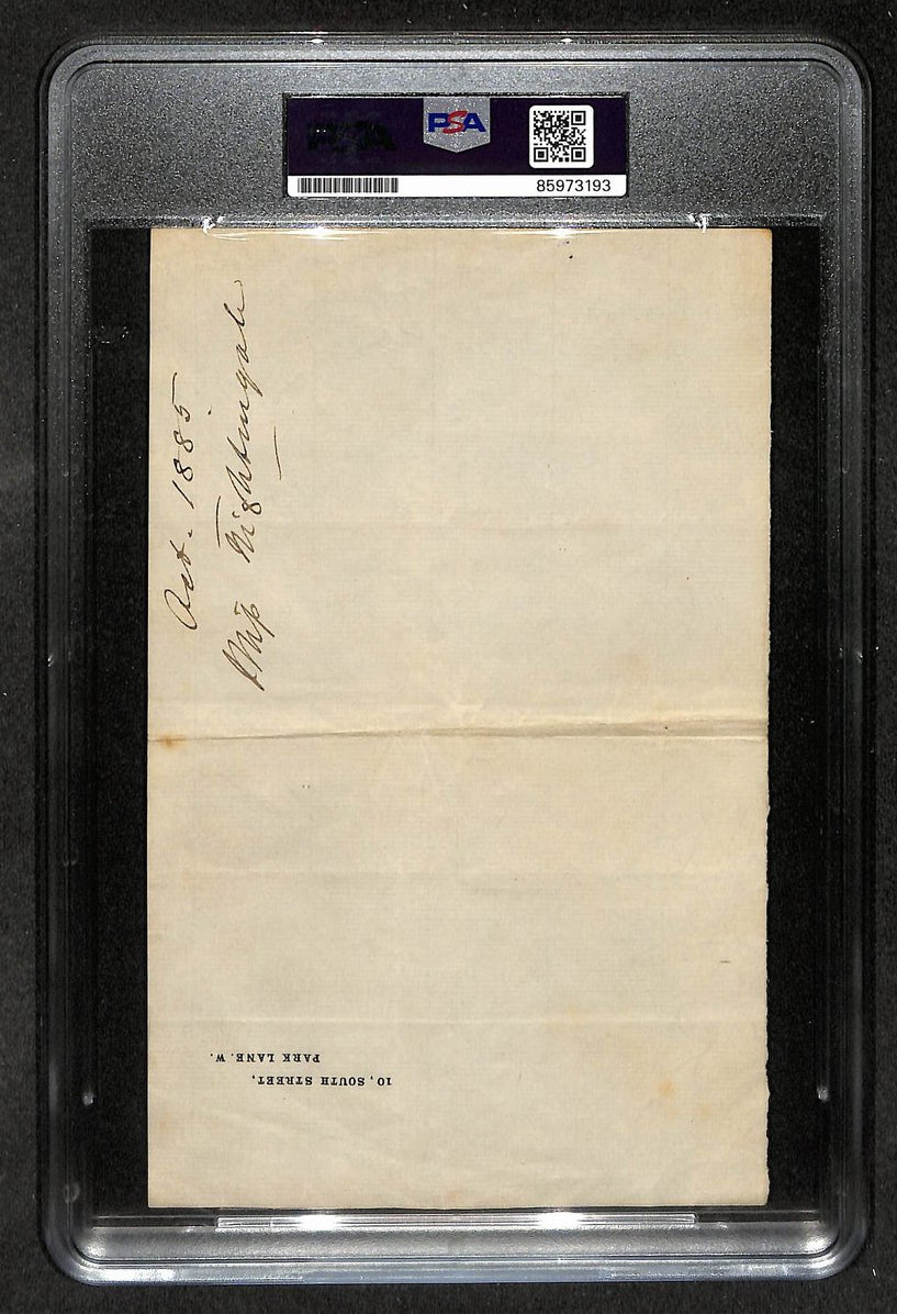 Florence Nightingale Signed/Autographed 5x8 ALS Letter October 1885 PSA/DNA 3975