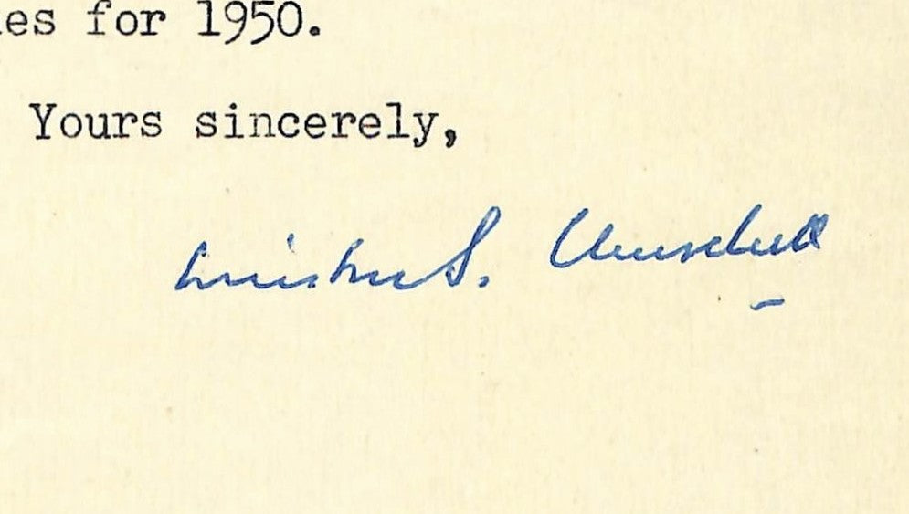 Winston Churchill Signed 7.5" x 9.5" TLS Letter January 12th 1950 PSA/DNA 213966