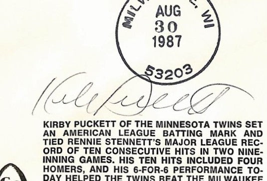 Kirby Puckett HOF Signed/Autographed FDC Envelope Twins 1987 PSA 213984