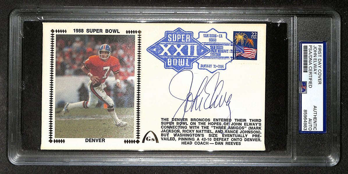 John Elway HOF Signed/Autographed FDC Envelope Broncos 1988 SB XXII PSA 213985
