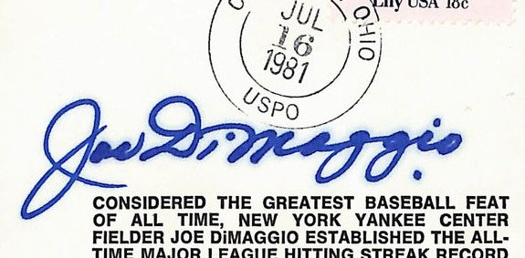 Joe DiMaggio HOF Signed/Autographed FDC Envelope Yankees 1981 PSA 213993