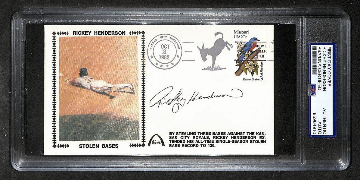 Rickey Henderson HOF Signed/Autographed FDC Envelope Athletics 1982 PSA 213994