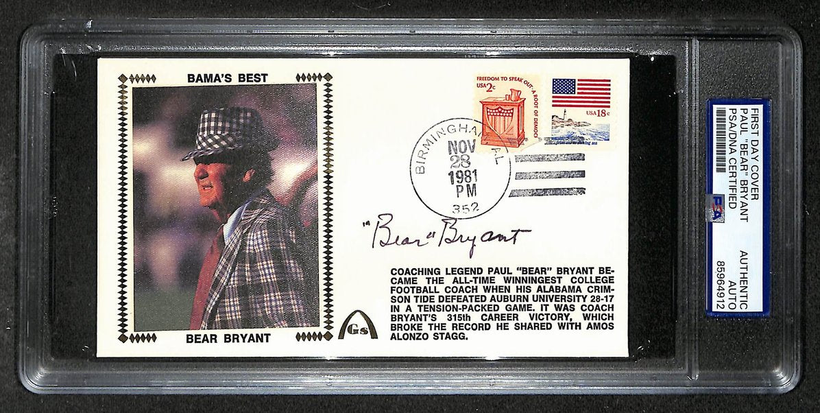Paul "Bear" Bryant HOF Signed/Autographed FDC Envelope Alabama 1981 PSA 213996