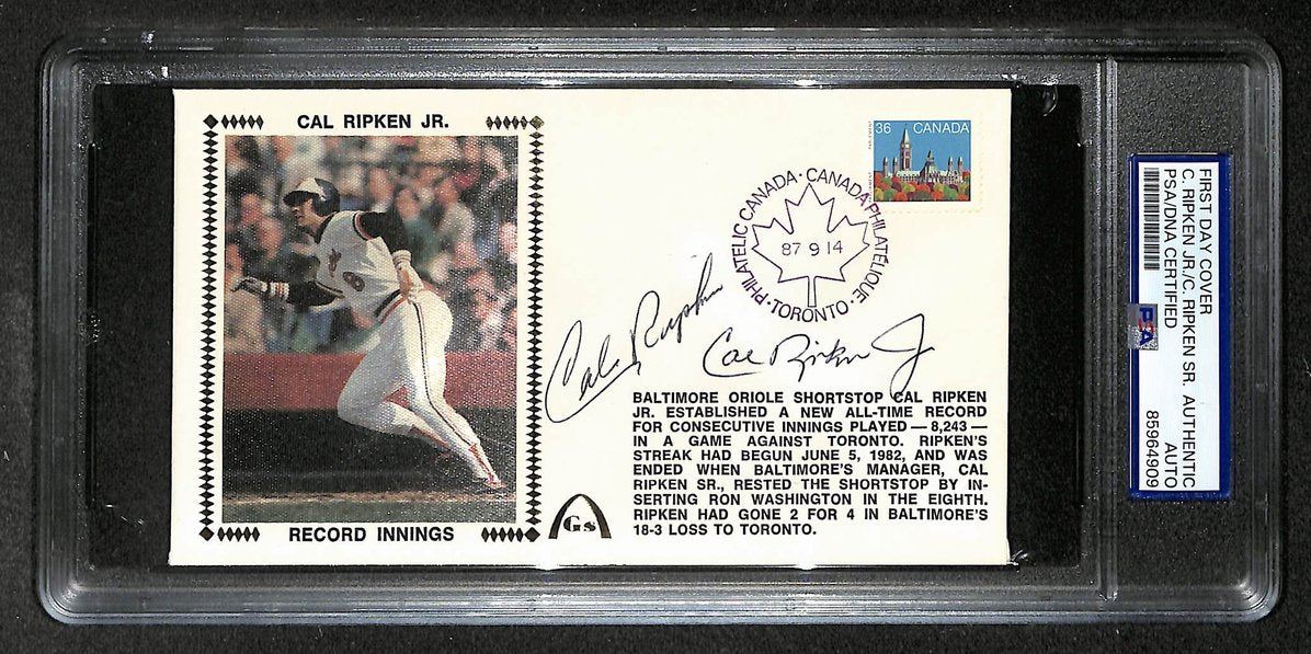 Cal Ripken Jr & Sr HOF Signed/Autographed FDC Envelope Orioles 1987 PSA 213999