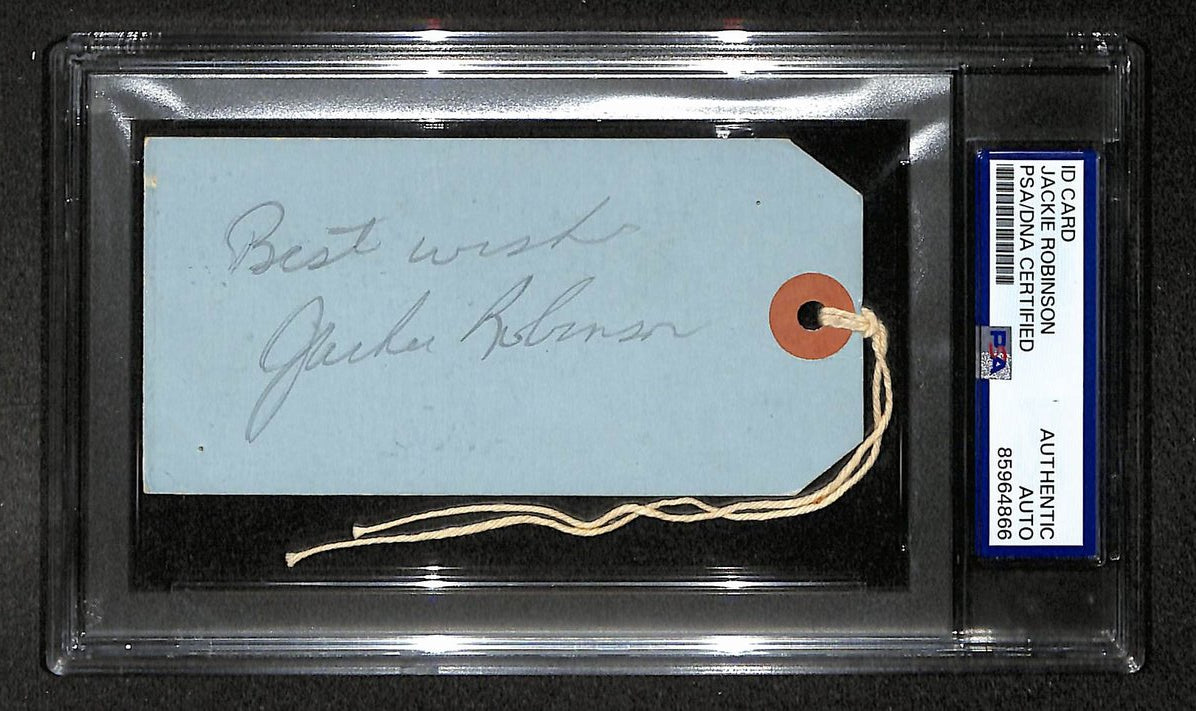 Jackie Robinson HOF Signed/Autographed 2.5x5 Tag Cut Pass Dodgers PSA 214006