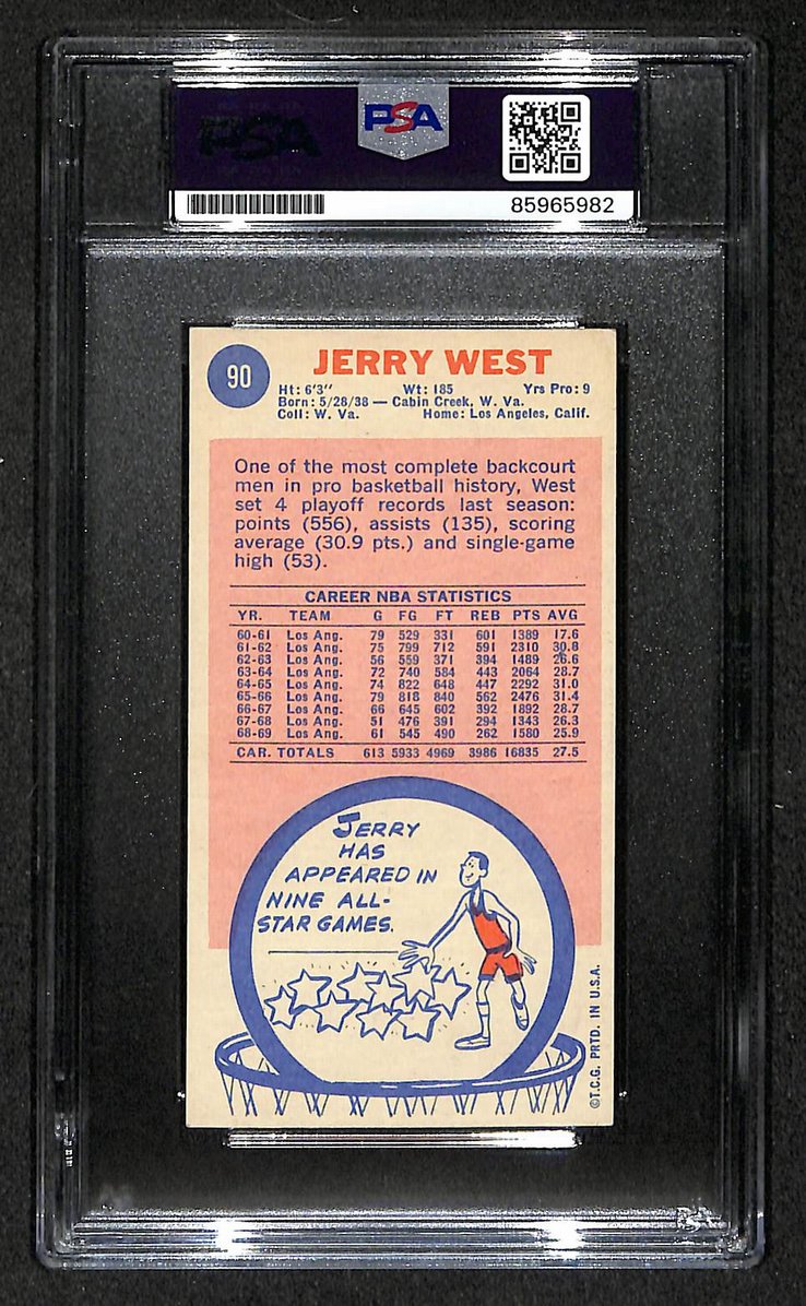 Jerry West HOF Signed/Autographed 1969-1970 Topps Card Lakers PSA 214007