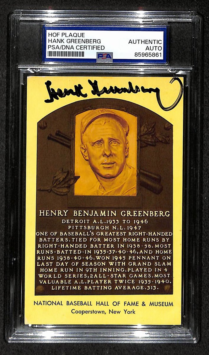 Hank Greenberg HOF Signed/Autographed Gold Plaque Postcard Tigers PSA 214011