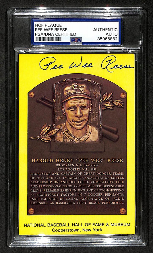 Pee Wee Reese HOF Signed/Autographed Gold Plaque Postcard Dodgers PSA 214012