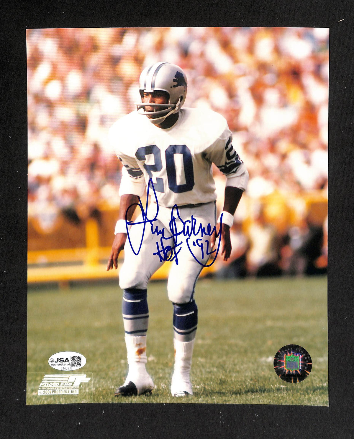 Lem Barney HOF Signed/Autographed 8x10 Photo Lions JSA 214222