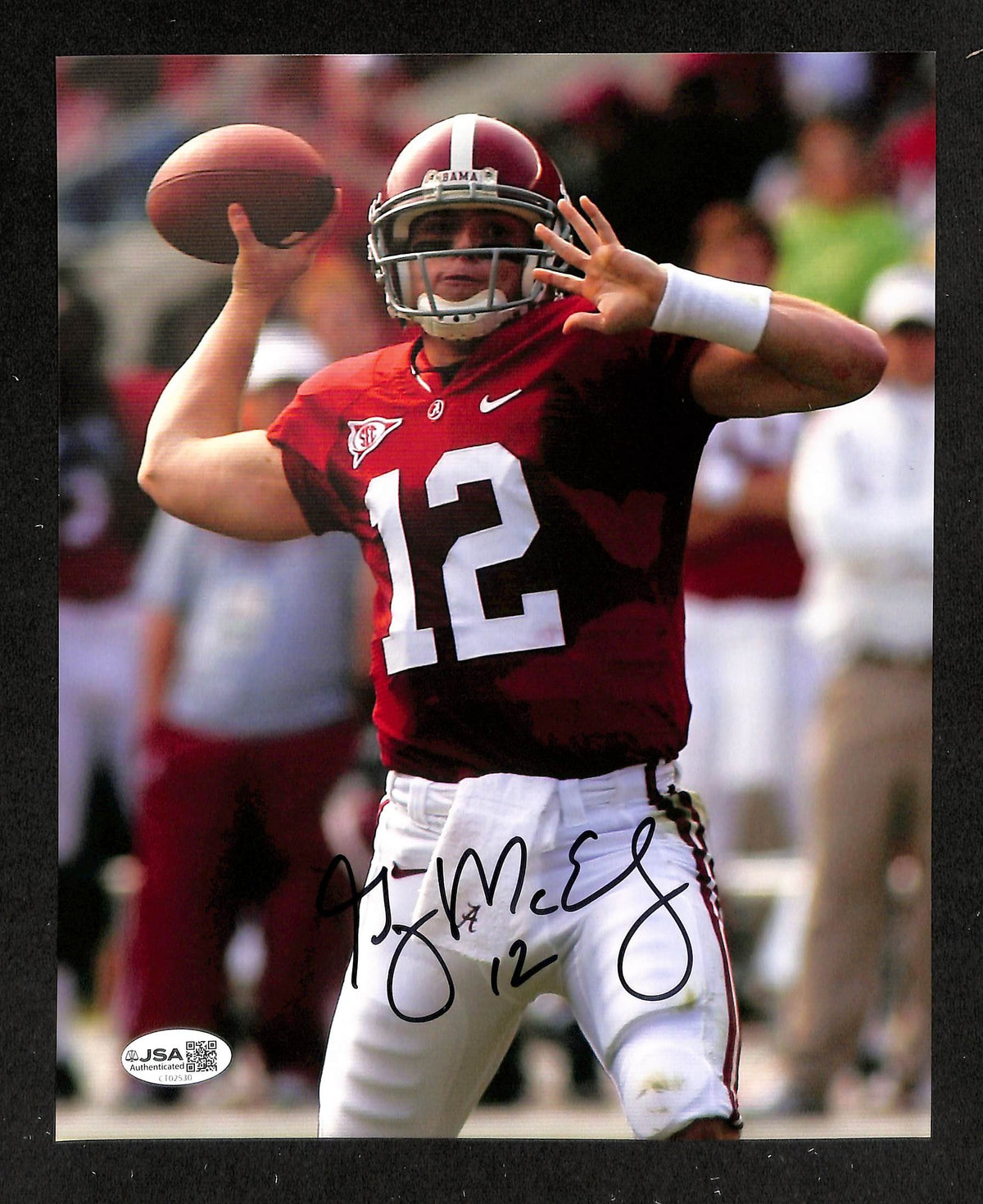 Greg McElroy Signed/Autographed 8x10 Photo Alabama JSA 214225