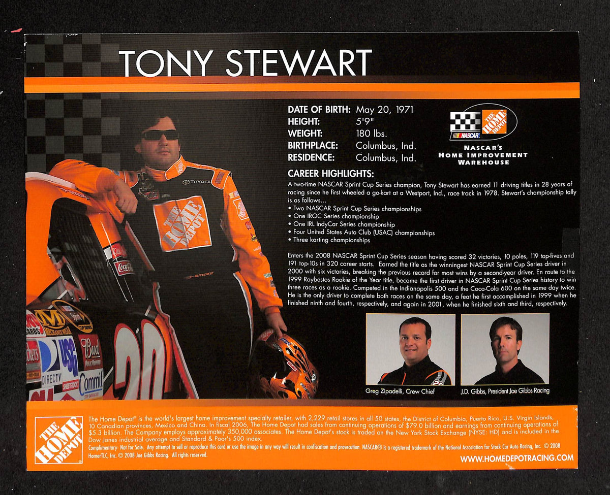 Tony Stewart Signed/Autographed 8x10 Photo NASCAR JSA 214239