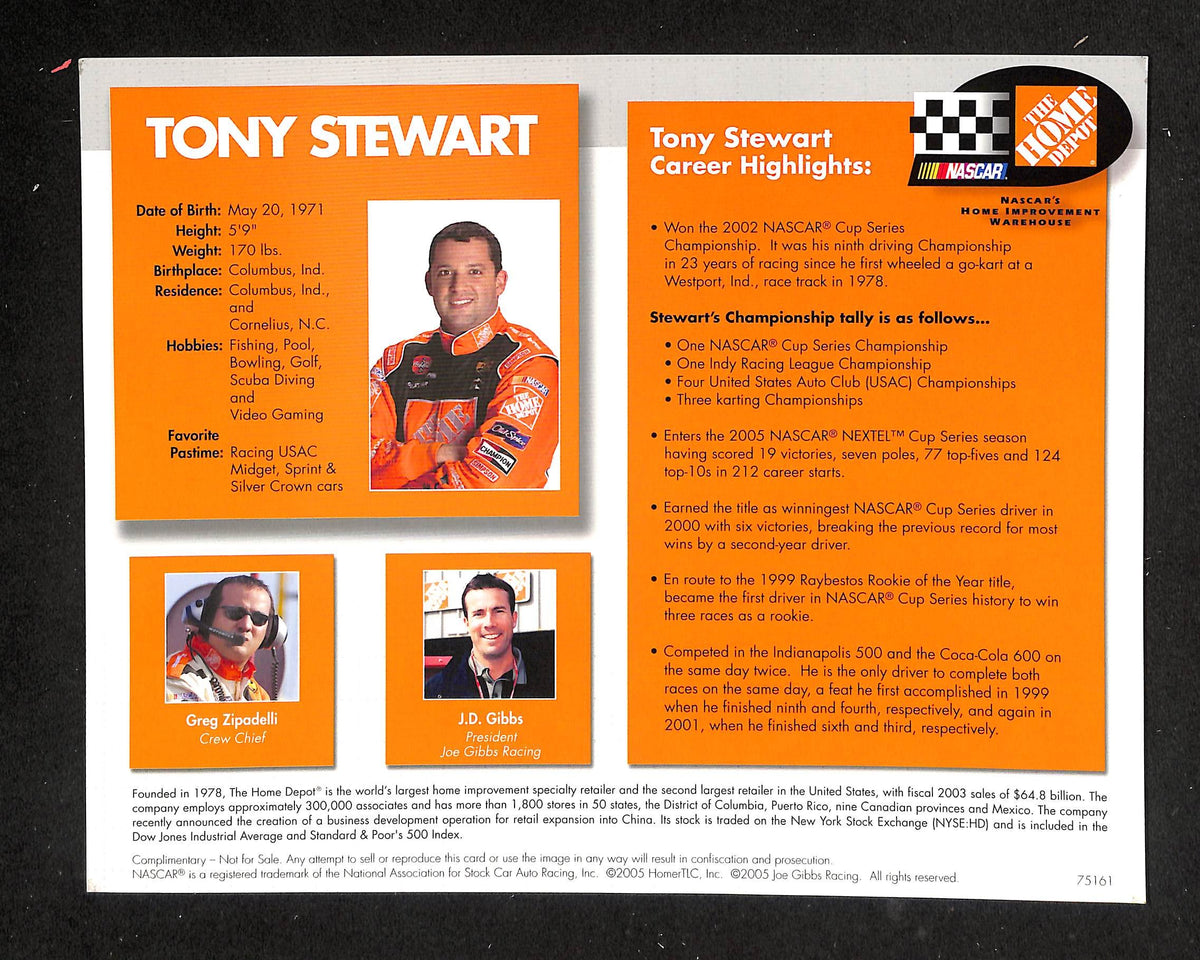 Tony Stewart Signed/Autographed 8x10 Photo NASCAR JSA 214240