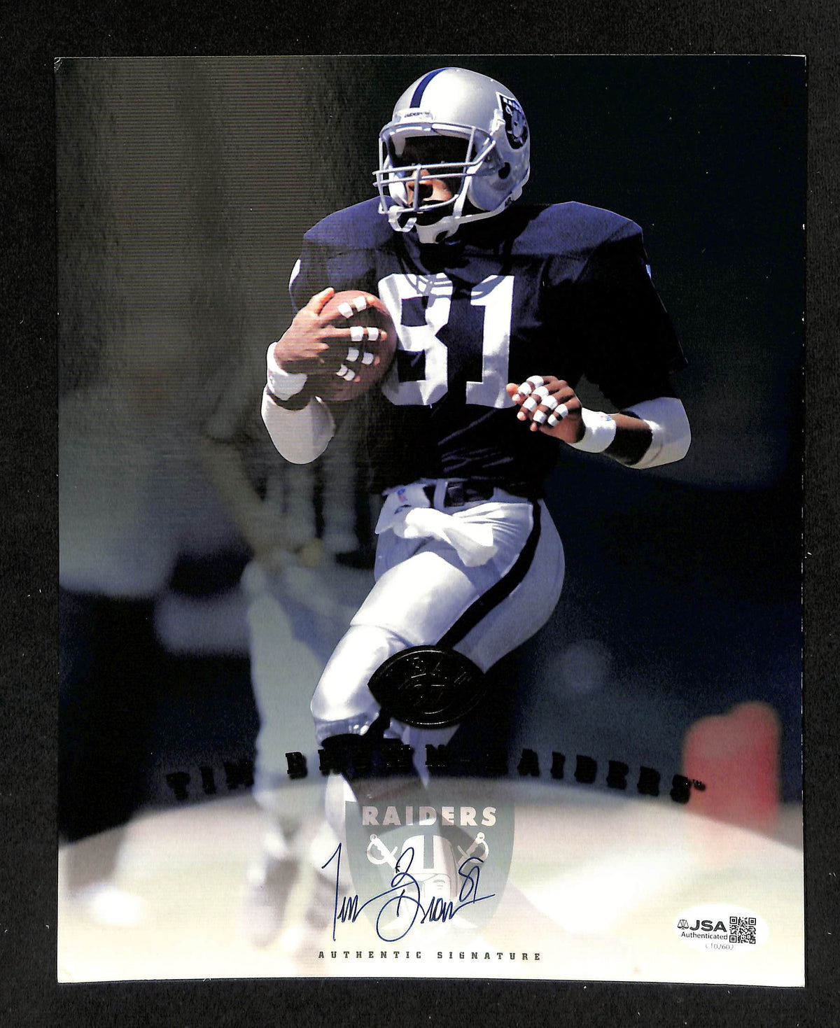 Tim Brown HOF Signed/Autographed 1997 Leaf 8x10 Photo Raiders JSA 214203
