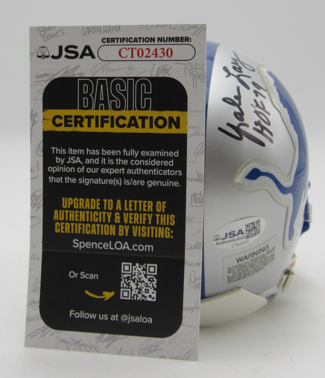 Yale Lary HOF Signed/Inscribed Detroit Lions Mini Football Helmet JSA 213493