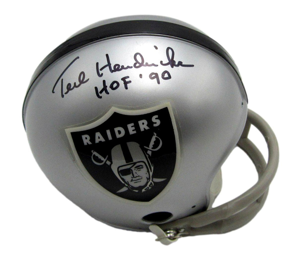 Ted Hendricks HOF Signed/Inscribed Raiders Mini Football Helmet JSA 213495