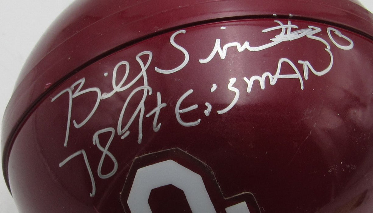 Billy Sims Signed/Inscribed Univ of Oklahoma Mini Football Helmet JSA 213497