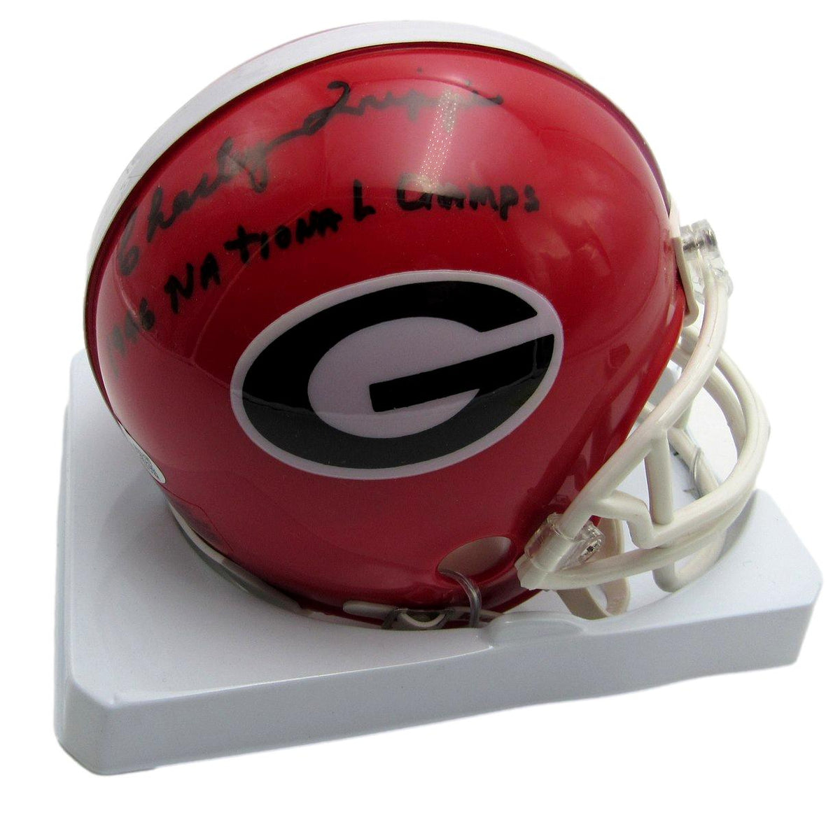Charley Trippi Signed/Inscribed Georgia Red Mini Football Helmet JSA 213506