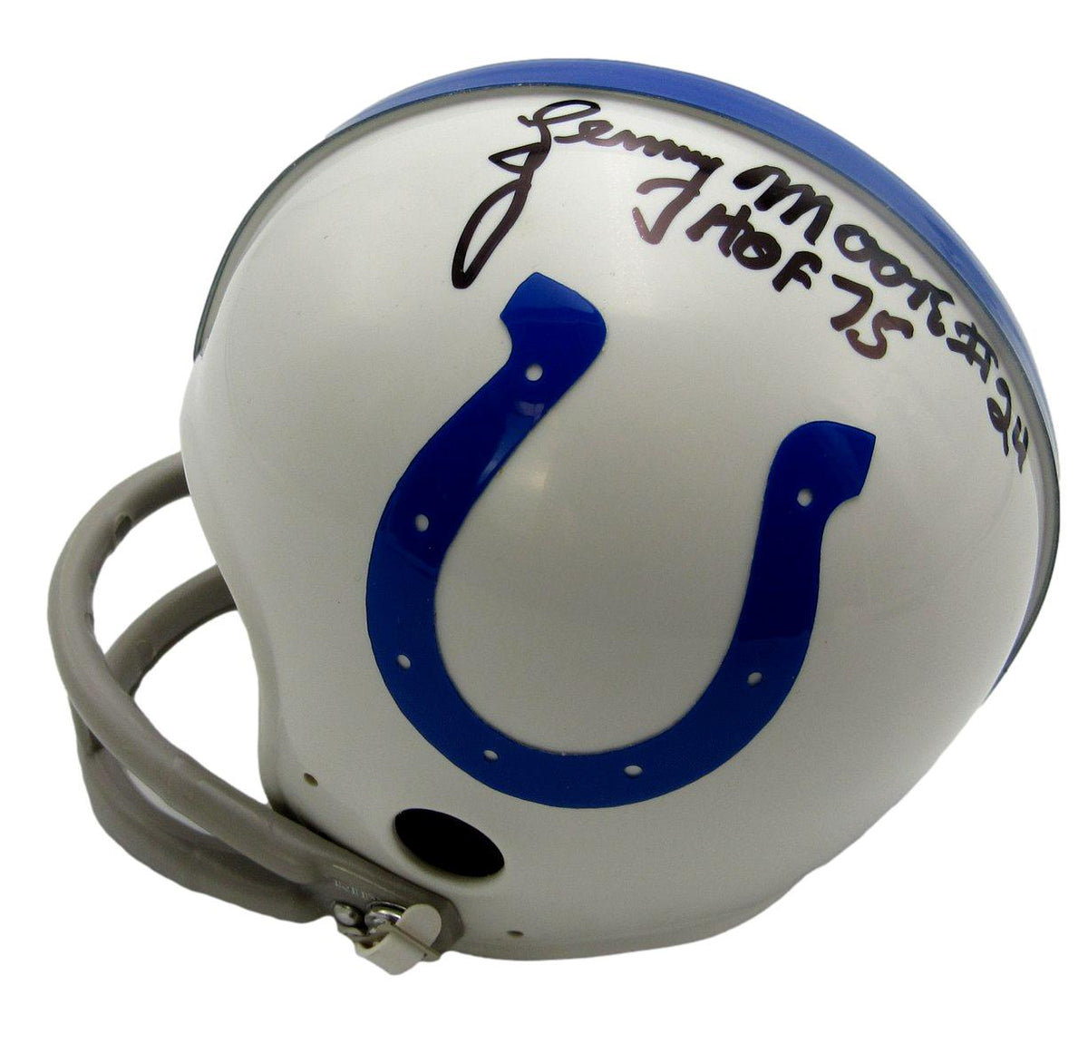 Lenny Moore HOF Signed/Inscribed Colts Mini Football Helmet JSA 213515