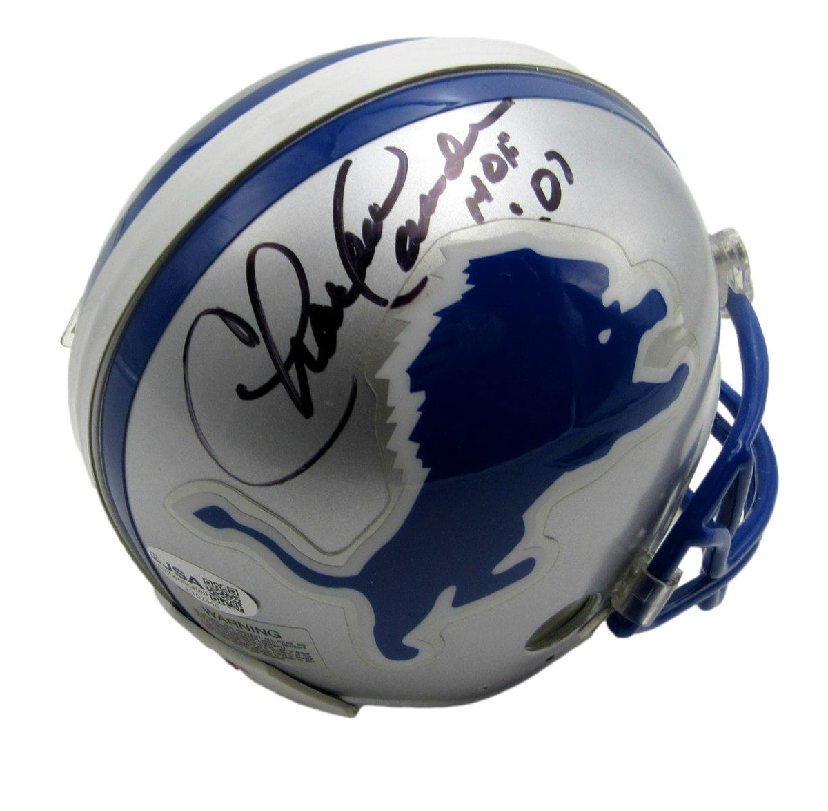 Charlie Sanders HOF Signed/Inscr Detroit Lions Mini Football Helmet JSA 213520