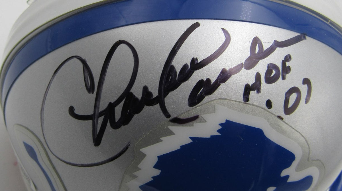 Charlie Sanders HOF Signed/Inscr Detroit Lions Mini Football Helmet JSA 213520