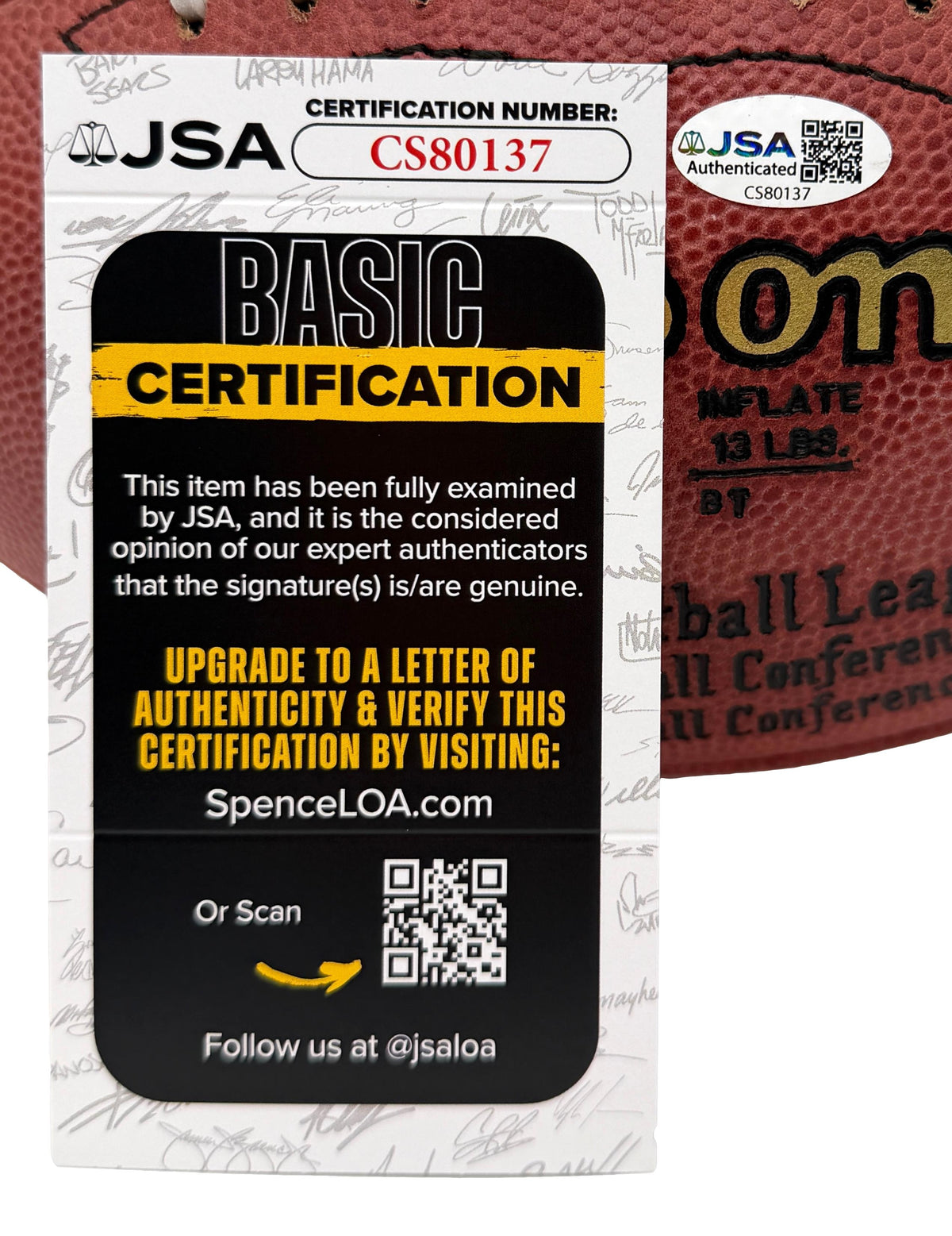 Marcus Allen HOF Signed Official Wilson NFL Football Raiders JSA 214083
