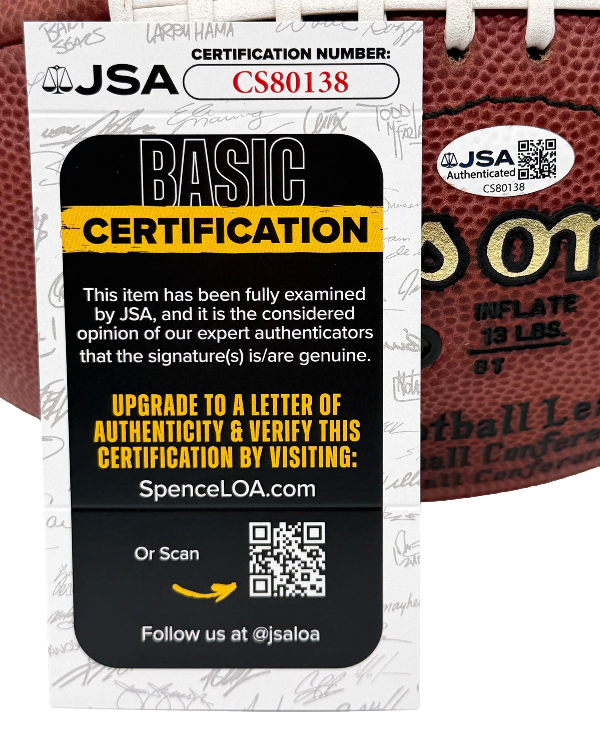 Jim Kelly HOF Signed Official Wilson NFL Football Bills JSA 214122