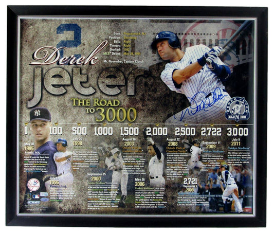 Derek Jeter Signed 24x20 "The Road to 3000" Photo Yankees Framed MLB Holo XBD014