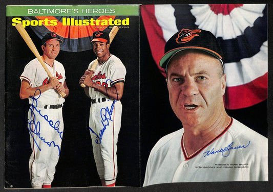Brooks Frank Robinson HOF & Bauer Signed 1966 Sports Illustrated Magazine BAS