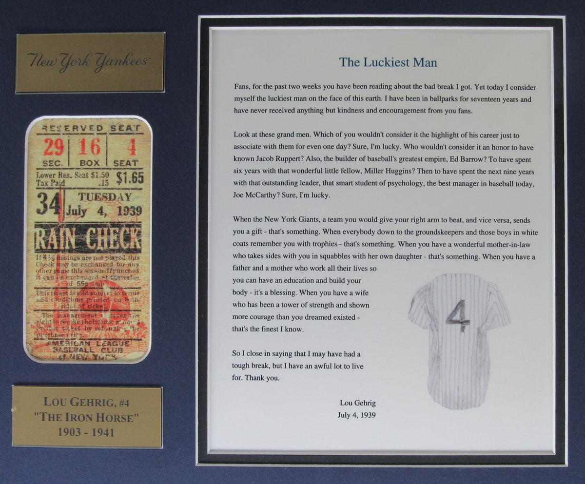 Lou Gehrig Collage  Framed Featuring “The Luckiest Man” XHC218