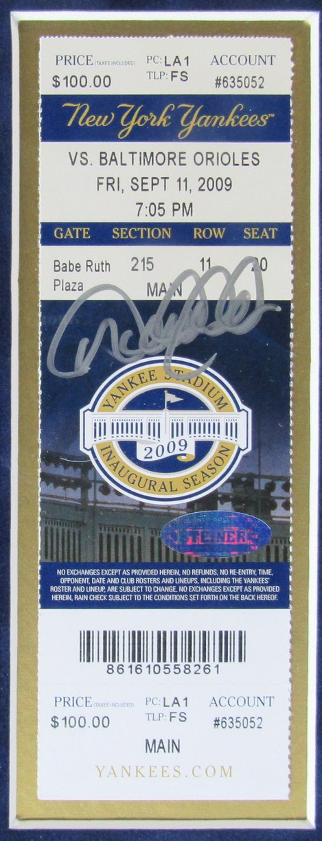 Derek Jeter Yankees 9/11/2009 Signed Ticket Collage Framed MLB/Steiner XHC219