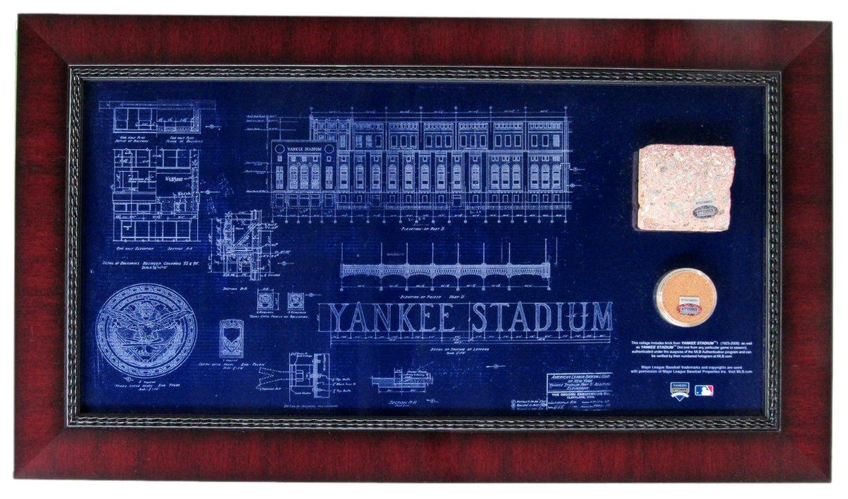 Blueprint Yankee Stadium w /Dirt & Monument Park Brick Framed Steiner XHC217