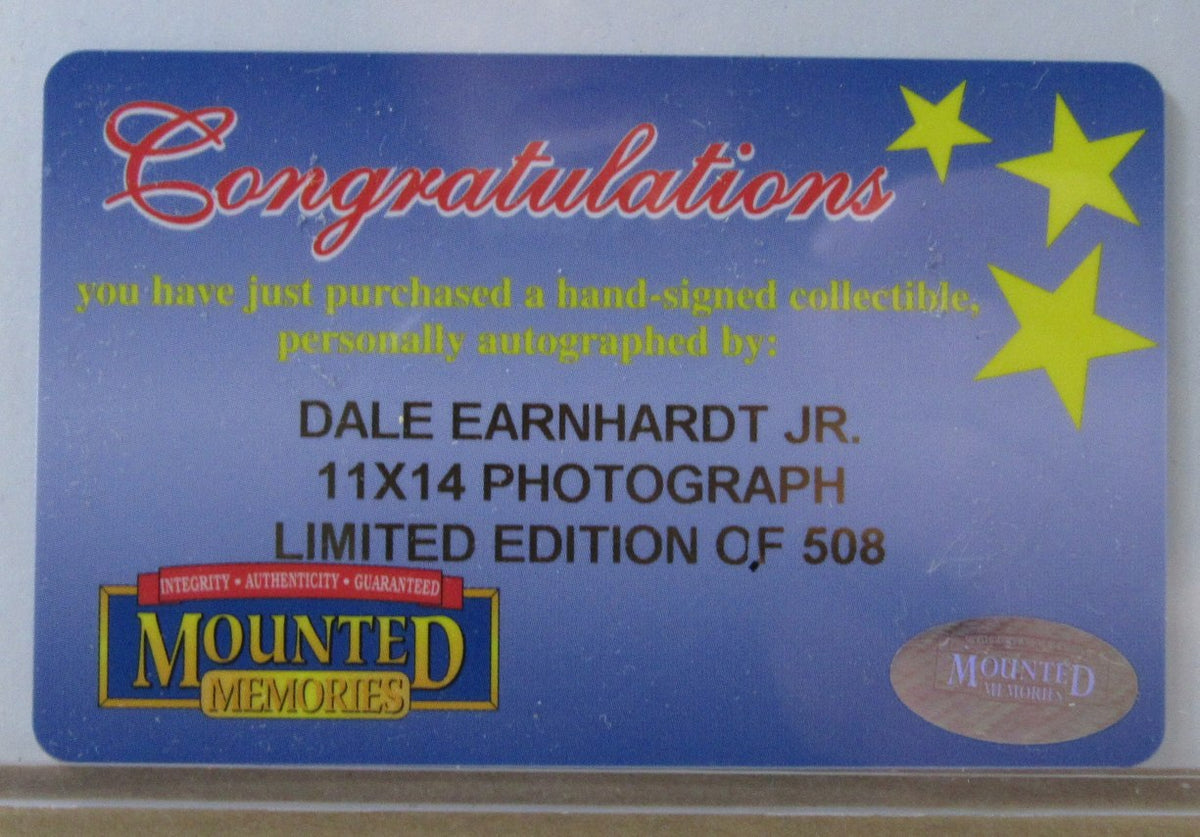 Dale Earnhardt Jr Autographed 11x14 Photo Framed w/Race‑Used Tire 150/508 XHC223