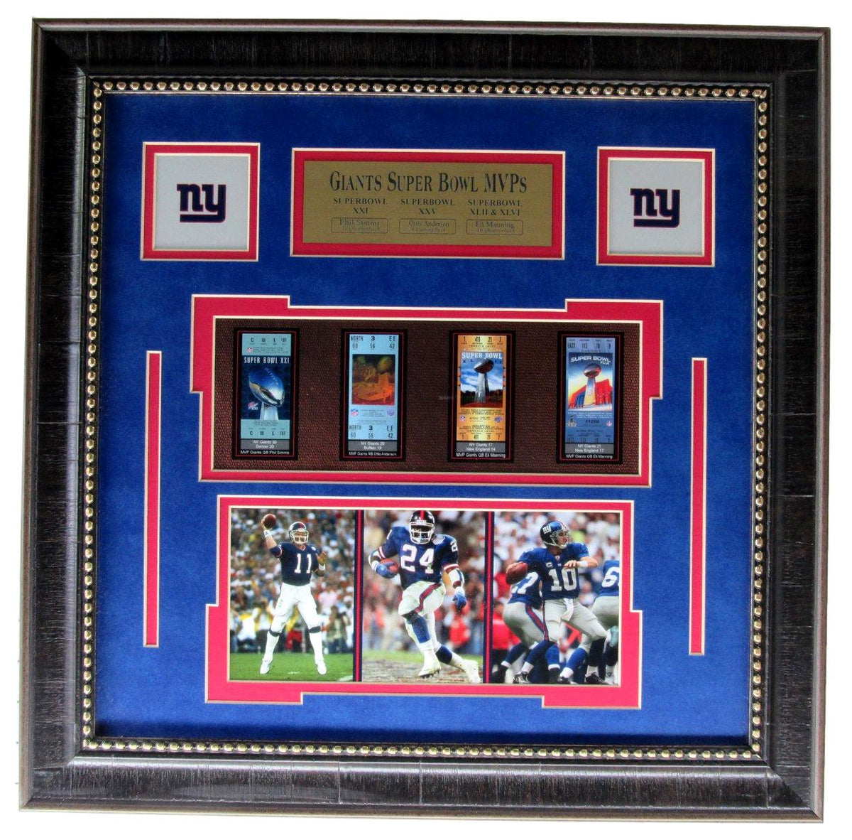 NY Giants 4-Time Super Bowl MVP Collage w/ Replica Tickets Framed XHC224