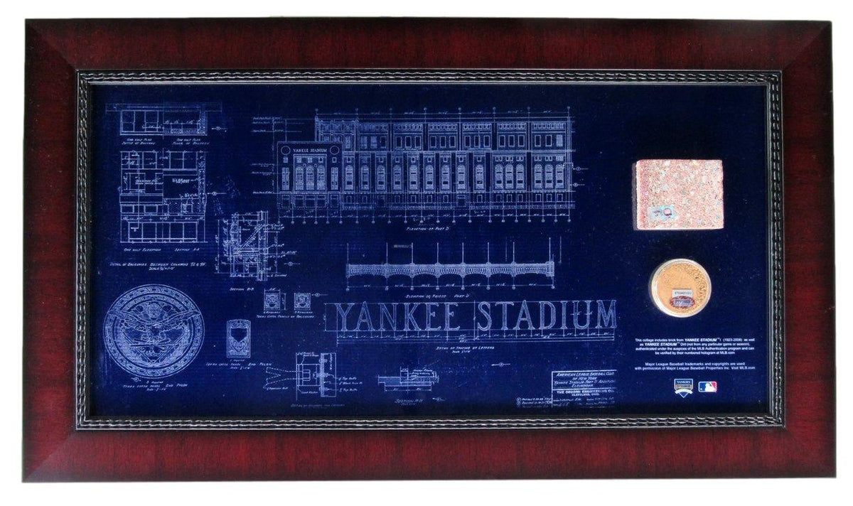 Blueprint Yankee Stadium w /Dirt & Monument Park Brick Framed Steiner XHC234