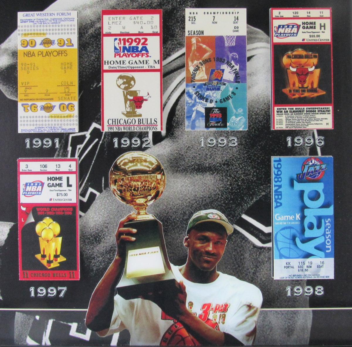Michael Jordan 6-Time NBA Champion Collage w/ Replica Tickets Framed XHC235