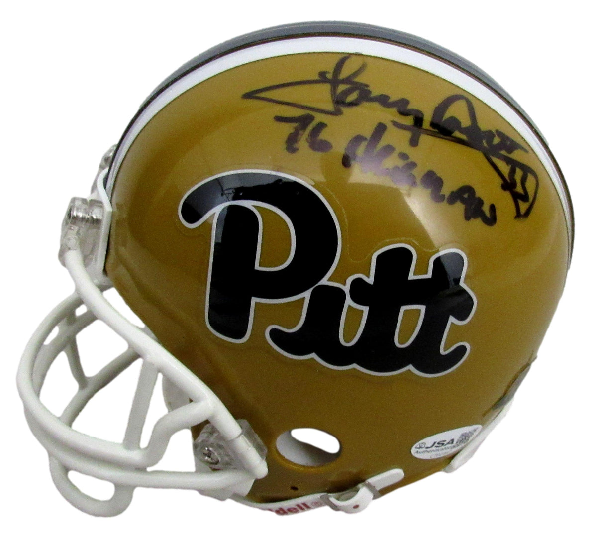 Tony Dorsett Signed/Inscribed Gold Pitt Mini Football Helmet JSA 213123