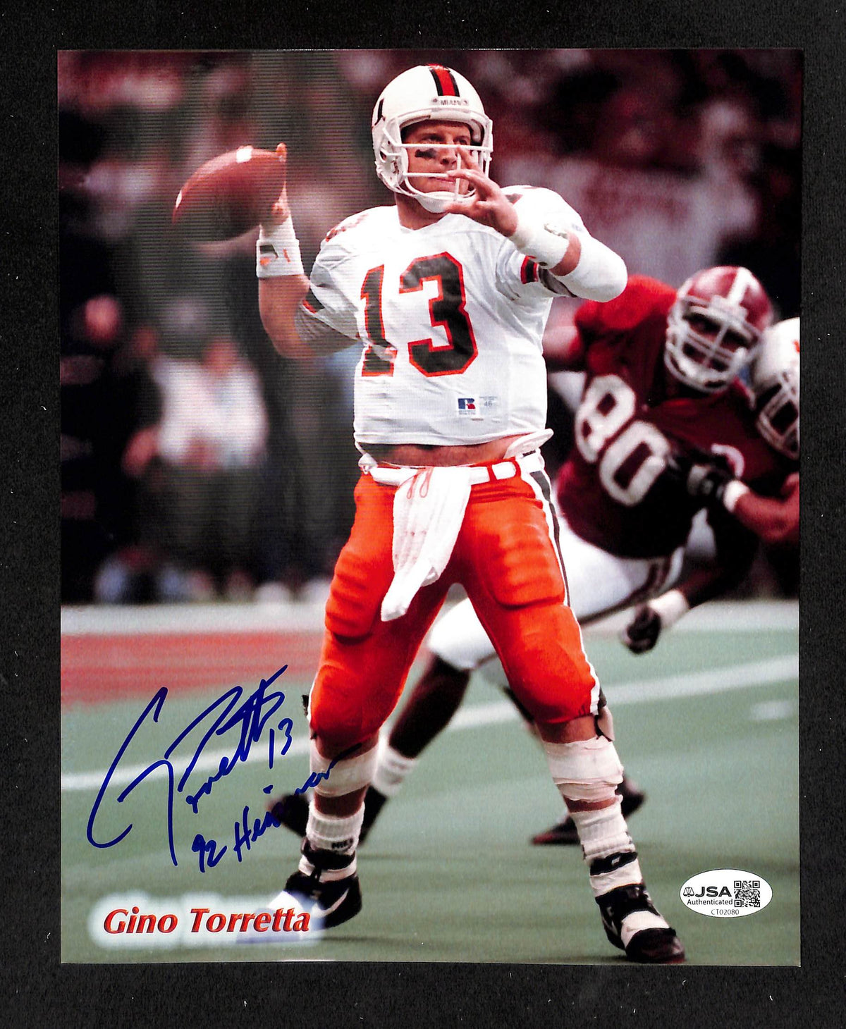Gino Torretta Signed/Autographed 8x10 Photo Miami JSA 214263