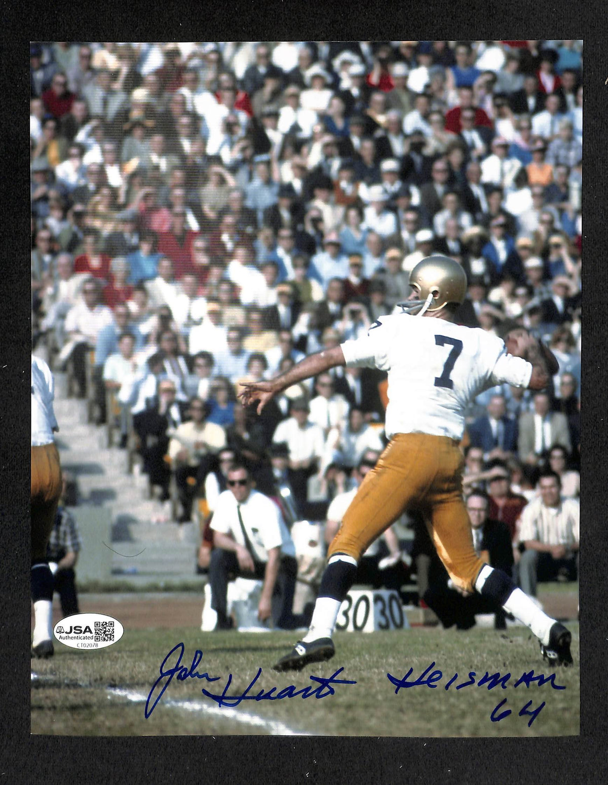 John Huarte Signed/Autographed 8x10 Photo 64 Heisman Notre Dame JSA 214265