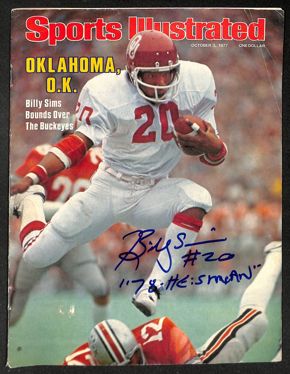 Billy Sims Signed/Autographed 1977 Sports Illustrated Oklahoma JSA 214547