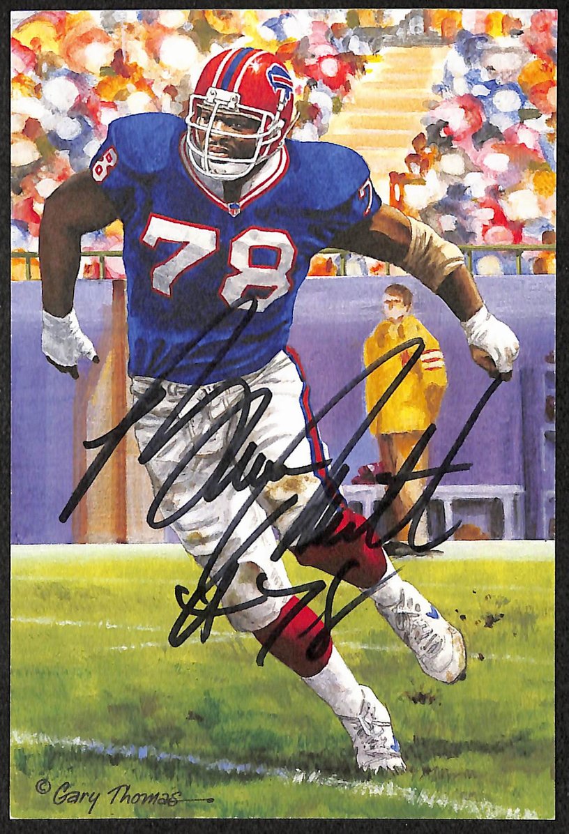 Bruce Smith HOF Bills Signed/Inscr Goal Line Art GLAC Postcard Beckett XHC122