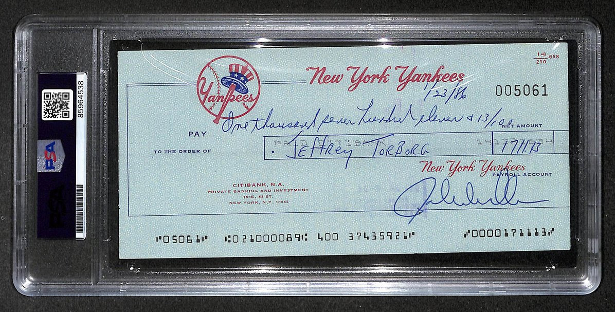 Jeff Torborg Signed/Autographed 1986 Yankees Payroll Check PSA 214695