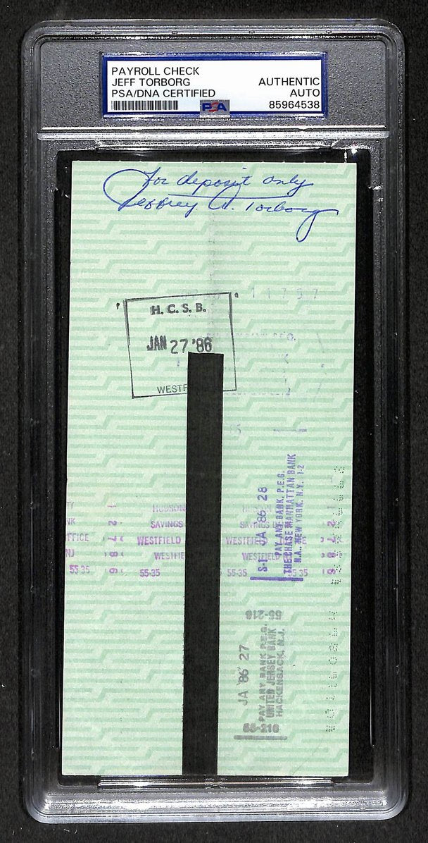 Jeff Torborg Signed/Autographed 1986 Yankees Payroll Check PSA 214695