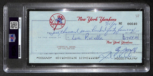 Lou Piniella Signed/Autographed 1980 Yankees Payroll Check PSA 214696