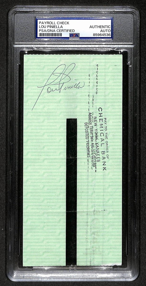 Lou Piniella Signed/Autographed 1980 Yankees Payroll Check PSA 214696