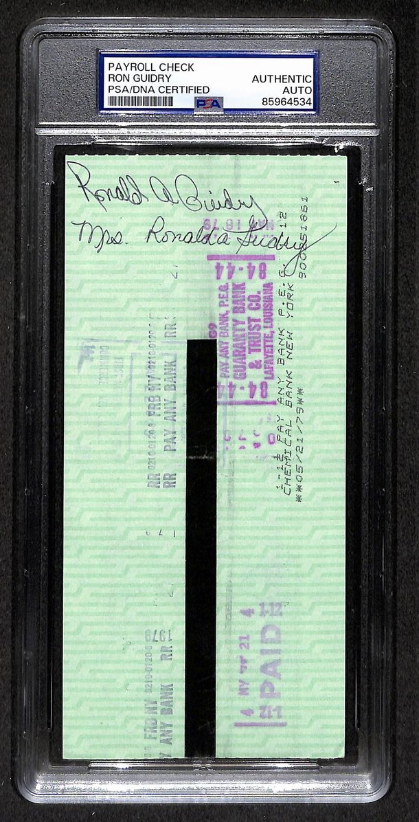 Ron Guidry Signed/Autographed 1979 Yankees Payroll Check PSA 214697