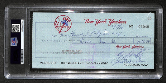 Tommy John Signed/Autographed 1980 Yankees Payroll Check PSA 214698