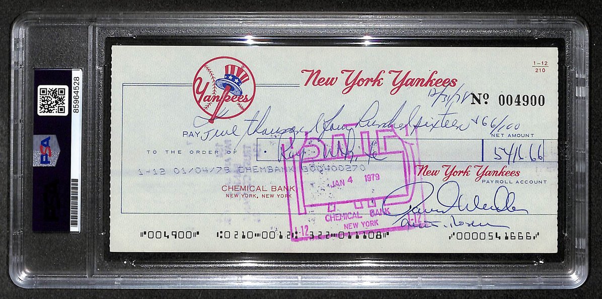 Roy White Signed/Autographed 1978 Yankees Payroll Check PSA 214699